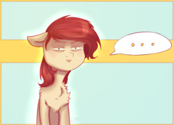 Size: 2500x1800 | Tagged: safe, artist:shiro-roo, oc, oc only, earth pony, pony, ..., chest fluff, female, floppy ears, mare, narrowed eyes, solo, speech bubble, unamused, ych result