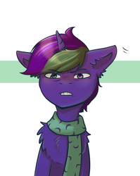 Size: 2480x3108 | Tagged: safe, artist:shiro-roo, oc, oc only, pony, unicorn, bust, clothes, floppy ears, gritted teeth, high res, narrowed eyes, portrait, scarf, solo