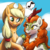 Size: 1280x1280 | Tagged: safe, artist:rawrienstein, applejack, autumn blaze, earth pony, kirin, pony, g4, sounds of silence, female, lesbian, looking at each other, mare, ship:autumnjack, shipping