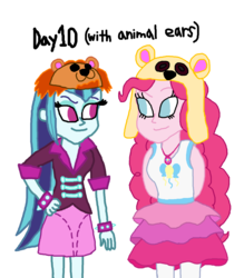Size: 1500x1712 | Tagged: safe, artist:ktd1993, pinkie pie, sonata dusk, equestria girls, g4, my little pony equestria girls: better together, animal ears, female, geode of sugar bombs, hat, lesbian, magical geodes, ship:pinata, shipping