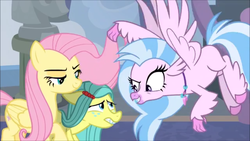 Size: 1280x720 | Tagged: safe, screencap, fluttershy, ocellus, silverstream, g4, school daze, disguise, disguised changeling, pony ocellus