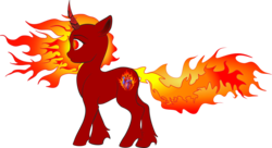 Size: 4551x2482 | Tagged: safe, artist:schmerz, oc, oc only, oc:herzbrenntina, pony, unicorn, 2019 community collab, derpibooru community collaboration, female, fire, mane of fire, simple background, solo, transparent background, vector