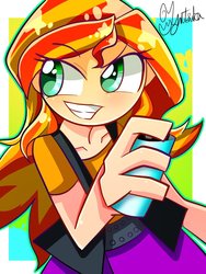 Size: 900x1200 | Tagged: safe, artist:yuyutsuka_0130, sunset shimmer, equestria girls, equestria girls series, g4, clothes, female, jacket, jet grind radio, jet set radio, leather, leather jacket, no nose, shirt, skirt, solo, spray paint