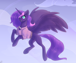Size: 3000x2500 | Tagged: safe, artist:tigra0118, oc, oc only, alicorn, pony, alicorn oc, female, flying, high res, mare, sky, solo