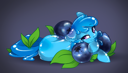 Size: 3500x2007 | Tagged: safe, artist:arctic-fox, oc, oc only, oc:flowheart, goo pony, original species, blueberry, food, high res, tongue out