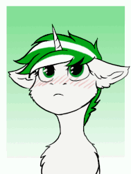 Size: 720x950 | Tagged: safe, artist:shiro-roo, oc, oc only, oc:mint leaf, pony, unicorn, animated, blushing, bust, crying, female, floppy ears, frame by frame, gif, gradient background, mare, portrait, solo, ych result