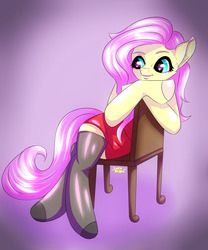 Size: 1280x1536 | Tagged: safe, artist:lucaaegus, fluttershy, anthro, g4, clothes, heart eyes, red, sitting, stockings, thigh highs, wingding eyes