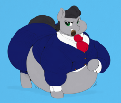 Size: 800x683 | Tagged: safe, artist:sirmasterdufel, artist:thewindking, oc, oc only, oc:enterprise, earth pony, pony, belly, bhm, big belly, chubby cheeks, clothes, colored, fat, male, morbidly obese, necktie, obese, simple background, smoking, stallion, suit