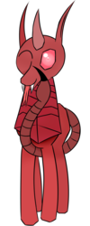 Size: 1200x3000 | Tagged: safe, artist:tazool, oc, oc only, oc:tazool, changeling, scorpion, 2019 community collab, derpibooru community collaboration, carapace, changeling oc, fangs, holeless, horn, long ears, looking at you, male, one eye closed, playful, red changeling, red eyes, scorpion changeling, scorpion tail, simple background, skorperus, solo, standing, stinger, tongue out, transparent background, wink