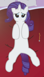 Size: 2800x4900 | Tagged: safe, alternate version, artist:devfield, rarity, pony, g4, bed, bedroom, bedroom eyes, female, gradient, gradient mane, gradient tail, jewelry, lying down, lying on bed, pillow, shadow, solo