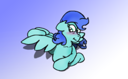 Size: 513x315 | Tagged: safe, artist:firestarter, oc, oc only, oc:storm flake, pegasus, pony, blushing, female, gradient background, looking sideways, lying, mare, practice, prone, sketch, solo