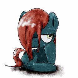 Size: 1024x1024 | Tagged: safe, artist:ume89s, oc, oc only, pony, female, lidded eyes, looking at you, mare, rain, sad, solo, wet, wet mane