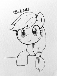 Size: 900x1200 | Tagged: safe, artist:ume89s, applejack, earth pony, pony, g4, cute, female, looking at you, mare, smiling, solo, traditional art