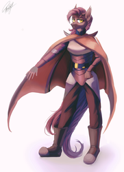 Size: 2600x3600 | Tagged: safe, artist:orfartina, oc, oc only, oc:dawn sentry, bat pony, anthro, plantigrade anthro, anthro oc, bat pony oc, belt, boots, cape, clothes, female, high res, mare, shoes, signature, simple background, smiling, solo, white background