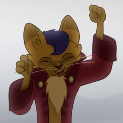 Size: 804x804 | Tagged: safe, screencap, capper dapperpaws, abyssinian, cat, anthro, g4, my little pony: the movie, chest fluff, cropped, eyes closed, gradient background, happy, male, solo