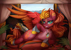 Size: 3508x2480 | Tagged: safe, artist:pridark, oc, oc only, oc:firecloud, pegasus, pony, commission, female, high res, jewelry, looking at you, mare, pendant, royal, smiling, solo