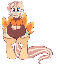 Size: 900x1044 | Tagged: safe, artist:lulubell, oc, oc only, oc:lulubell, pony, unicorn, chubby, clothes, costume, fat, female, freckles, mare, smiling, solo, turkey costume, wide hips