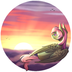 Size: 1000x1000 | Tagged: safe, artist:ak4neh, oc, oc only, oc:spectral wind, bird, pegasus, pony, commission, female, mare, simple background, smiling, solo, sun, sunset, transparent background