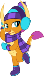 Size: 6178x10652 | Tagged: safe, artist:jhayarr23, smolder, dragon, best gift ever, g4, absurd resolution, beanie, boots, claws, clothes, cute, dragon wings, dragoness, dragons wearing clothes, earmuffs, fangs, female, hat, mittens, scarf, shoes, simple background, smolderbetes, solo, striped scarf, transparent background, vector, wings, winter outfit