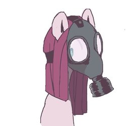 Size: 600x600 | Tagged: safe, artist:ume89s, pinkie pie, pony, g4, bust, female, gas mask, looking at you, mare, mask, pinkamena diane pie, shrunken pupils, solo
