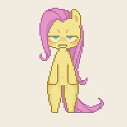 Size: 600x600 | Tagged: safe, artist:ume89s, fluttershy, pony, g4, belly button, bipedal, female, lidded eyes, looking at you, mare, pixel art, smiling, solo