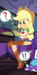 Size: 536x1080 | Tagged: safe, screencap, applejack, rarity, equestria girls, g4, my little pony equestria girls: better together, the finals countdown, applejack's hat, belt, boots, clothes, cowboy boots, cowboy hat, denim skirt, freckles, geode of super strength, hat, high heels, legs, magical geodes, shoes, skirt, stetson
