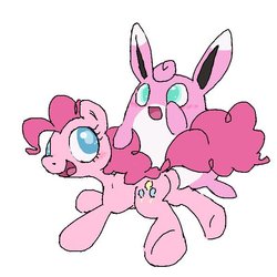 Size: 600x600 | Tagged: safe, artist:ume89s, pinkie pie, pony, wigglytuff, g4, crossover, female, mare, open mouth, pokémon, smiling
