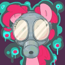 Size: 600x600 | Tagged: safe, artist:ume89s, pinkie pie, earth pony, pony, g4, bust, female, gas mask, looking at you, mare, mask, portrait, solo