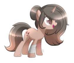 Size: 1381x1165 | Tagged: safe, artist:sugaryicecreammlp, oc, oc only, oc:ketsueki, pony, unicorn, bandage, female, mare, open mouth, scar, simple background, solo, transparent background