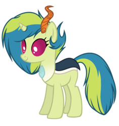 Size: 1422x1504 | Tagged: safe, artist:nightmarye, oc, oc only, oc:chance beat, changepony, hybrid, pony, female, offspring, parent:thorax, parent:vinyl scratch, simple background, solo, transparent background