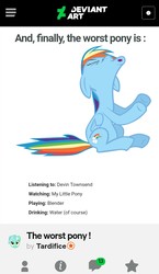 Size: 717x1240 | Tagged: safe, rainbow dash, pony, g4, abuse, background pony strikes again, dashabuse, deviantart, downvote bait, op is a duck, op is trying to start shit, worst pony