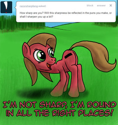 Size: 759x800 | Tagged: safe, artist:aaronmk, oc, oc only, oc:pun, earth pony, pony, ask pun, ask, butt, female, mare, plot, solo