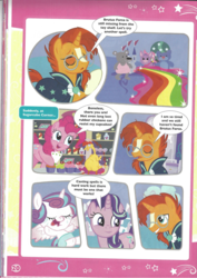 Size: 826x1169 | Tagged: safe, pinkie pie, princess flurry heart, starlight glimmer, sunburst, pony, g4, baby, book, comic, diaper, eyelashes, foal, magazine scan, rubber chicken, the quest for the lost toy, you had one job