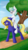 Size: 1356x2410 | Tagged: safe, artist:wolfypon, oc, oc:butter cream, bat pony, pony, unicorn, bat pony oc, blind, digital art, female, glasses, grass, mare, ponies riding ponies, riding, sitting, tree