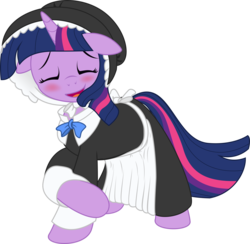 Size: 2560x2500 | Tagged: safe, artist:eagle1division, twilight sparkle, pony, unicorn, g4, blushing, bonnet, clothes, crossed arms, crossed hooves, dress, eyes closed, female, floppy ears, high res, mare, open mouth, pilgrim outfit, simple background, solo, swishy tail, transparent background, vector