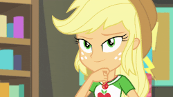 Size: 800x450 | Tagged: safe, screencap, applejack, equestria girls, equestria girls series, g4, rollercoaster of friendship, animated, female, geode of super strength, gif, hand on chin, magical geodes, one eye closed, solo, thumbs up, wink