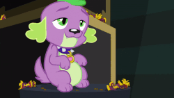 Size: 800x450 | Tagged: safe, screencap, spike, spike the regular dog, dog, equestria girls, equestria girls specials, g4, my little pony equestria girls: movie magic, animated, belly, belly pat, chubby, cute, fat, fat spike, gif, male, paw pads, paws, solo, spikabetes, stuffed