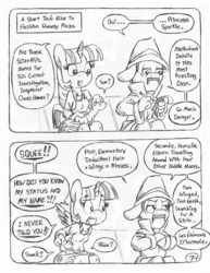 Size: 849x1100 | Tagged: safe, artist:circe, twilight sparkle, alicorn, anthro, comic:soreloser, g4, black and white, clothes, comic, grayscale, inspector jacques clouseau, monochrome, notepad, pencil, pleated skirt, skirt, traditional art, twilight sparkle (alicorn)