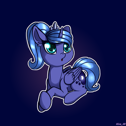 Size: 4000x4000 | Tagged: safe, artist:kirasunnight, princess luna, alicorn, pony, g4, alternate hairstyle, cute, female, filly, mare, solo, white outline, woona, younger