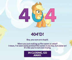 Size: 853x710 | Tagged: safe, applejack, earth pony, pony, g4, 404, female, homestar runner, http status code, inspect element, mare, solo, text