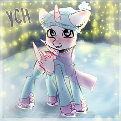 Size: 2000x2000 | Tagged: safe, artist:zefirka, pony, clothes, commission, high res, ice, ice skates, lights, scarf, skates, solo, winter outfit, your character here