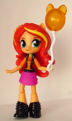 Size: 1339x2240 | Tagged: safe, artist:whatthehell!?, sunset shimmer, equestria girls, g4, my little pony equestria girls: better together, balloon, boots, clothes, cute, doll, equestria girls minis, globe, irl, photo, shoes, skirt, theme park, toy