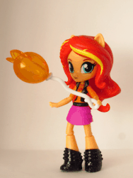 Size: 486x648 | Tagged: safe, artist:whatthehell!?, sunset shimmer, equestria girls, g4, my little pony equestria girls: better together, animated, balloon, boots, clothes, doll, equestria girls minis, female, gif, globe, irl, loop, photo, shoes, skirt, stop motion, theme park, toy