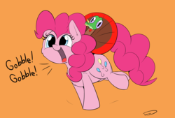 Size: 3496x2362 | Tagged: safe, artist:taurson, gummy, pinkie pie, alligator, pony, turkey, g4, cute, diapinkes, female, high res, holiday, mare, smiling, thanksgiving