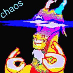 Size: 1079x1074 | Tagged: artist needed, source needed, safe, editor:apex soundwave, discord, draconequus, g4, black background, chaos, deep fried meme, emoji, glowing eyes, glowing eyes meme, male, meme, simple background, solo, 👌