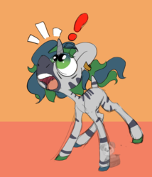 Size: 456x533 | Tagged: safe, artist:lilsunshinesam, oc, oc only, oc:forest glade, hybrid, pony, zebra, zebracorn, zony, ear piercing, earring, exclamation point, jewelry, male, open mouth, piercing, solo, surprised