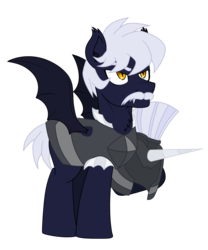 Size: 1000x1200 | Tagged: safe, artist:terton, derpibooru exclusive, oc, oc only, oc:obsidian shield, bat pony, pony, 2019 community collab, derpibooru community collaboration, armor, bat pony oc, chest fluff, ear fluff, facial hair, guard, helmet, male, simple background, solo, stallion, transparent background