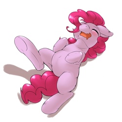 Size: 1536x1536 | Tagged: safe, artist:kurogewapony, pinkie pie, earth pony, pony, g4, belly button, chubby, cute, female, mare, open mouth, simple background, sleeping, solo, underhoof, white background