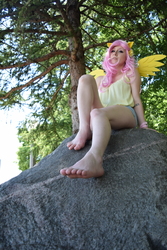 Size: 4000x6000 | Tagged: safe, artist:everage, fluttershy, human, g4, barefoot, clothes, cosplay, costume, feet, irl, irl human, photo, sleeveless