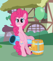 Size: 1456x1680 | Tagged: safe, artist:dipi11, artist:malte279, pinkie pie, pony, g4, balloon, confetti, grin, party cannon, smiling, smug, vector, your argument is invalid